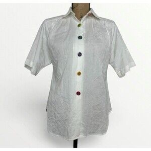 Vtg 80s Bobbie Brooks Crinkle Blouse Womens Sz S Shirt Artsy Shoulder Pads NEW